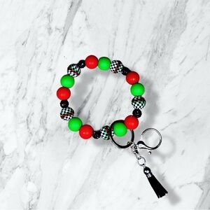 Checkard Beaded Wristlet Keychain